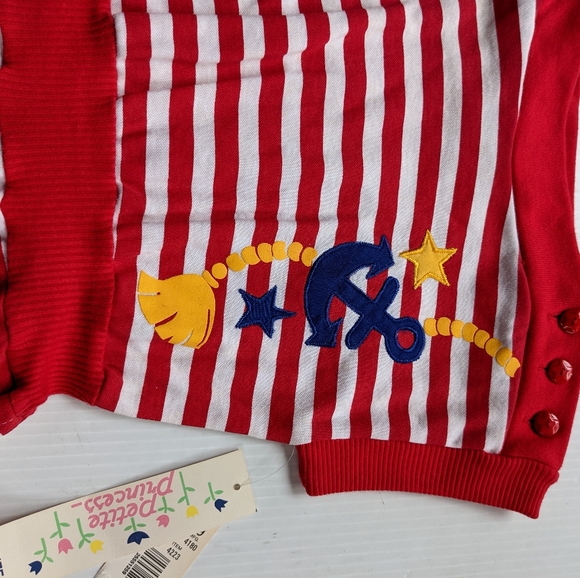 VINTAGE girls red striped nautical romper overalls - Picture 3 of 6